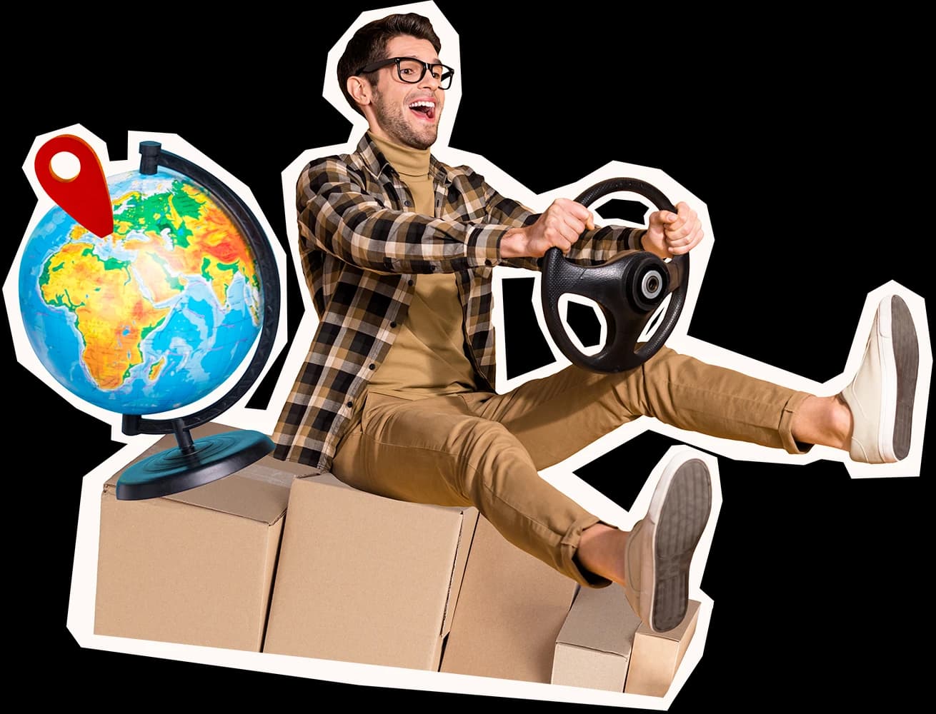 Homem sorrindo ao segurar o volante